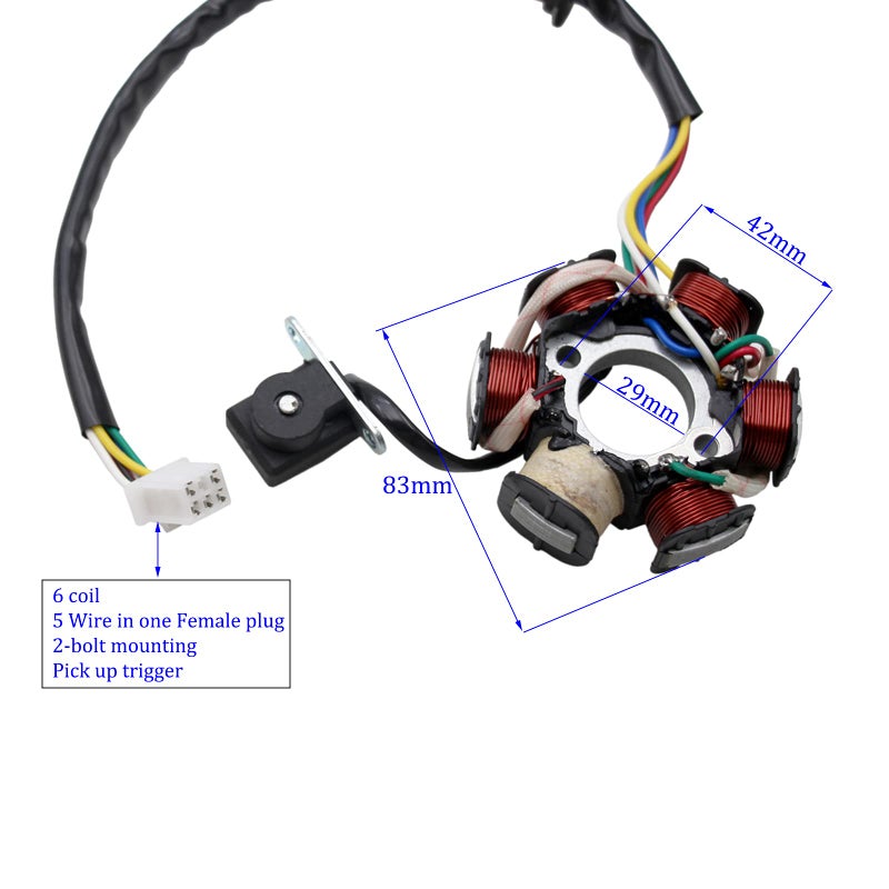 PRO BAT 6 Coil 5 Wire GY6 Stator Magneto 6 Coil Pole for GY6 50cc 125cc 150cc Chinese ATVS Dirt/Pit Blikes Scooter Coolster Roketa Sunl Tank JCL Lance Znen Jonway - Image 2